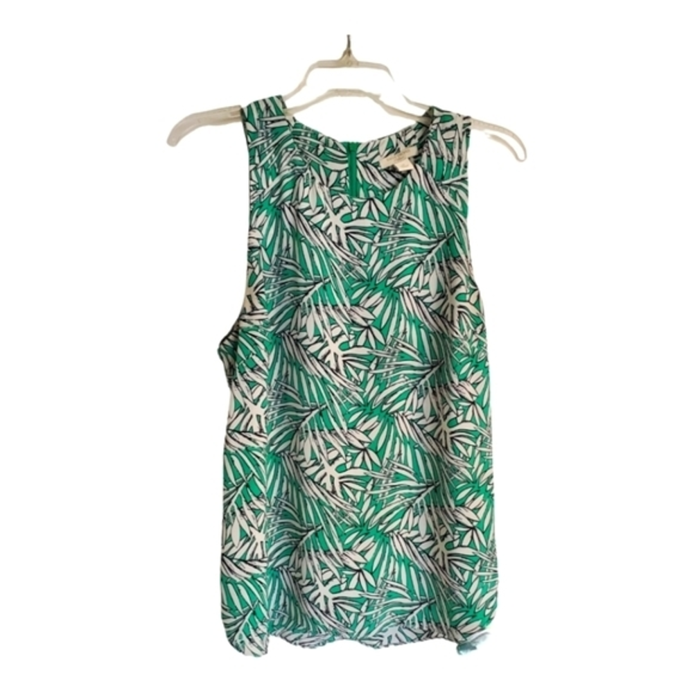 St. Tropez West Green and white sleevelessโ blouse